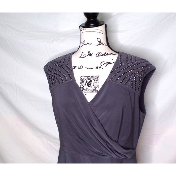 🆕 Adrianna Papell Sequin Studded Cap Sleeve Jersey Dress Gray 12P - Picture 5 of 9